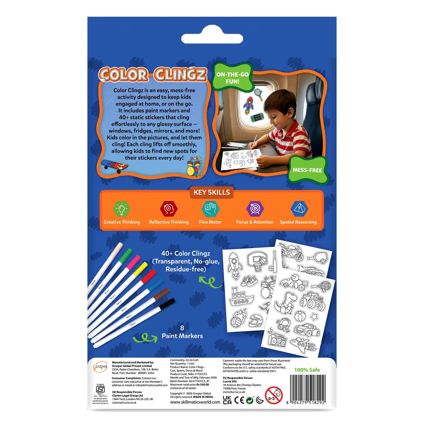 Color Clingz: Cars, Sports, Dinos & More! | Mess-Free Reusable Static Stickers | Gifts for Ages 3-7
