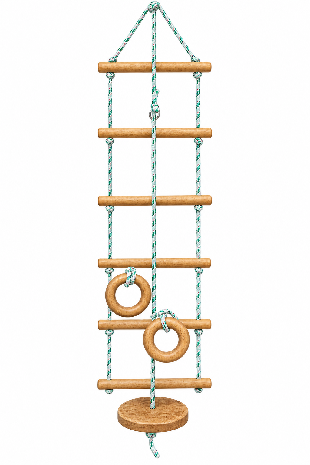 Wooden Rope Ladder Climbing Toy with Gym Rings & Seat