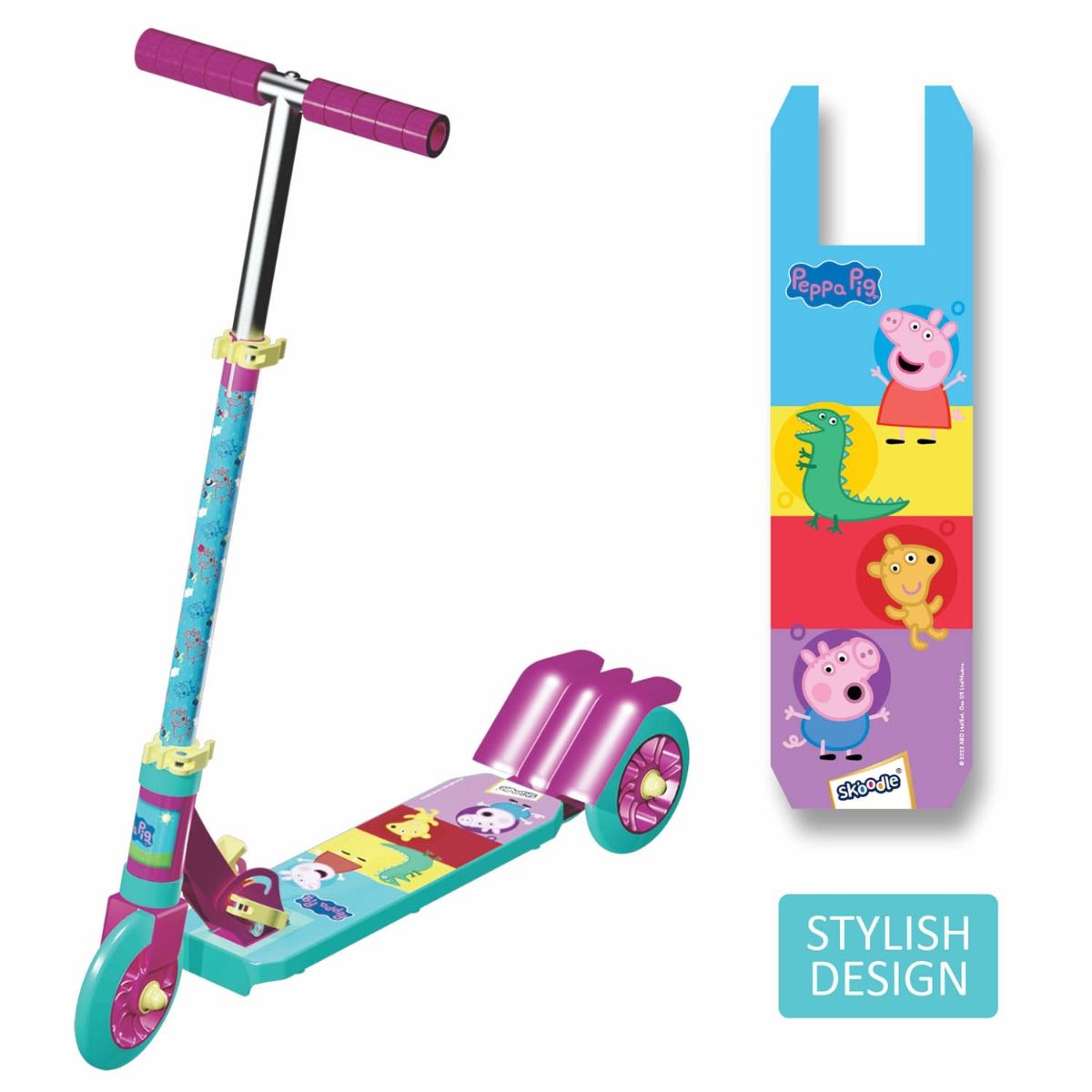 Skoodle Peppa Pig 3 Wheels Kick Scooter Pink & Green