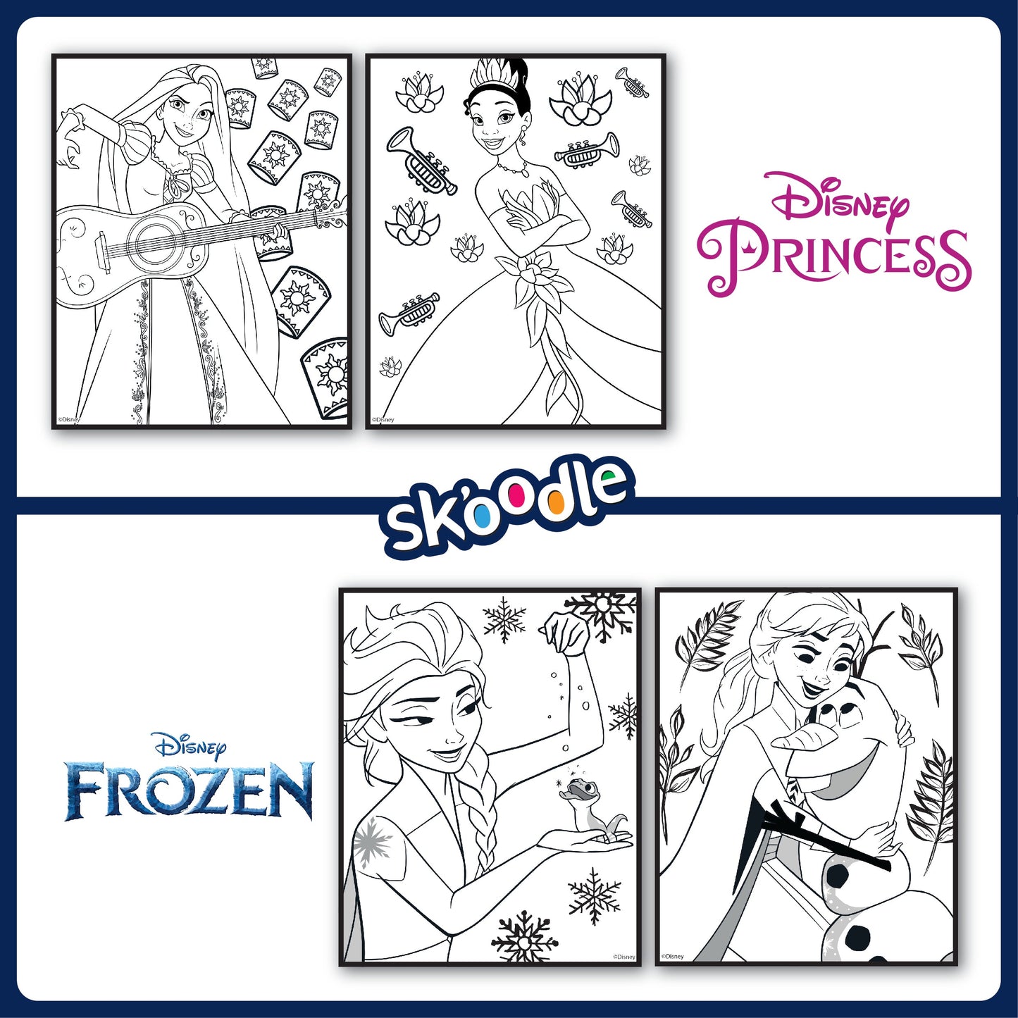 Disney Princess & Frozen Paint Your Own Poster, Ages 3+, 4 Posters, 12 Water-Based Paints, 2 Brushes, 25x20 cm