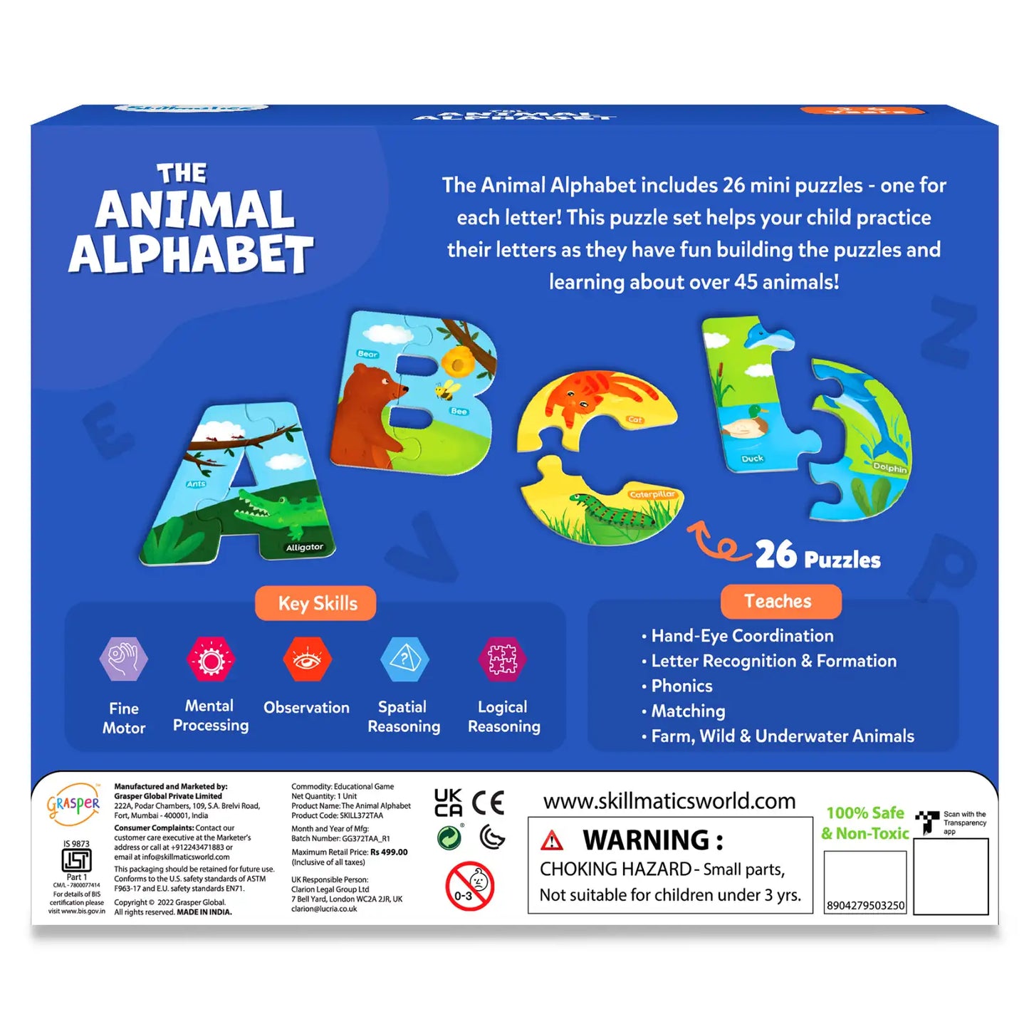 The Animal Alphabet | Fun & Educational 52 Piece Jigsaw Puzzle (ages 3-6)