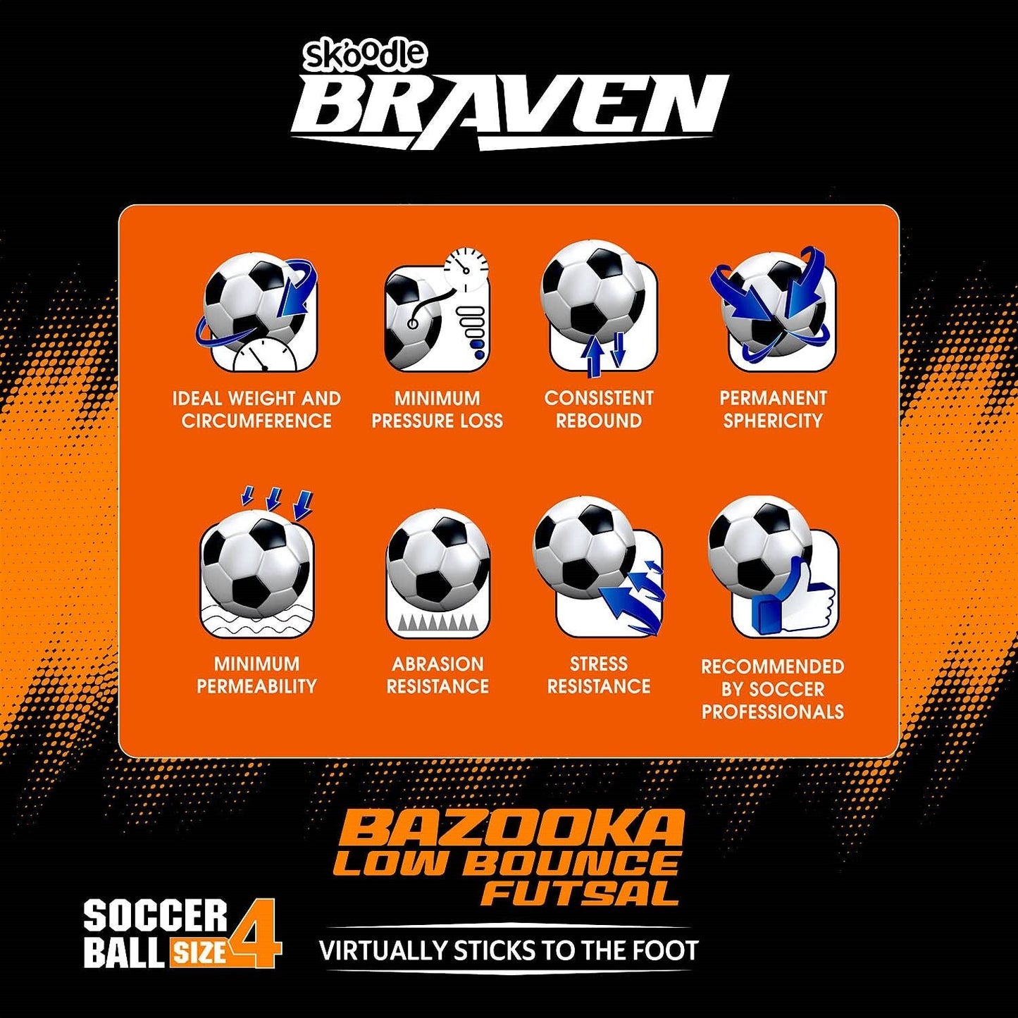Skoodle Braven Bazooka Low Bounce Futsal Soccer Ball - Size 4