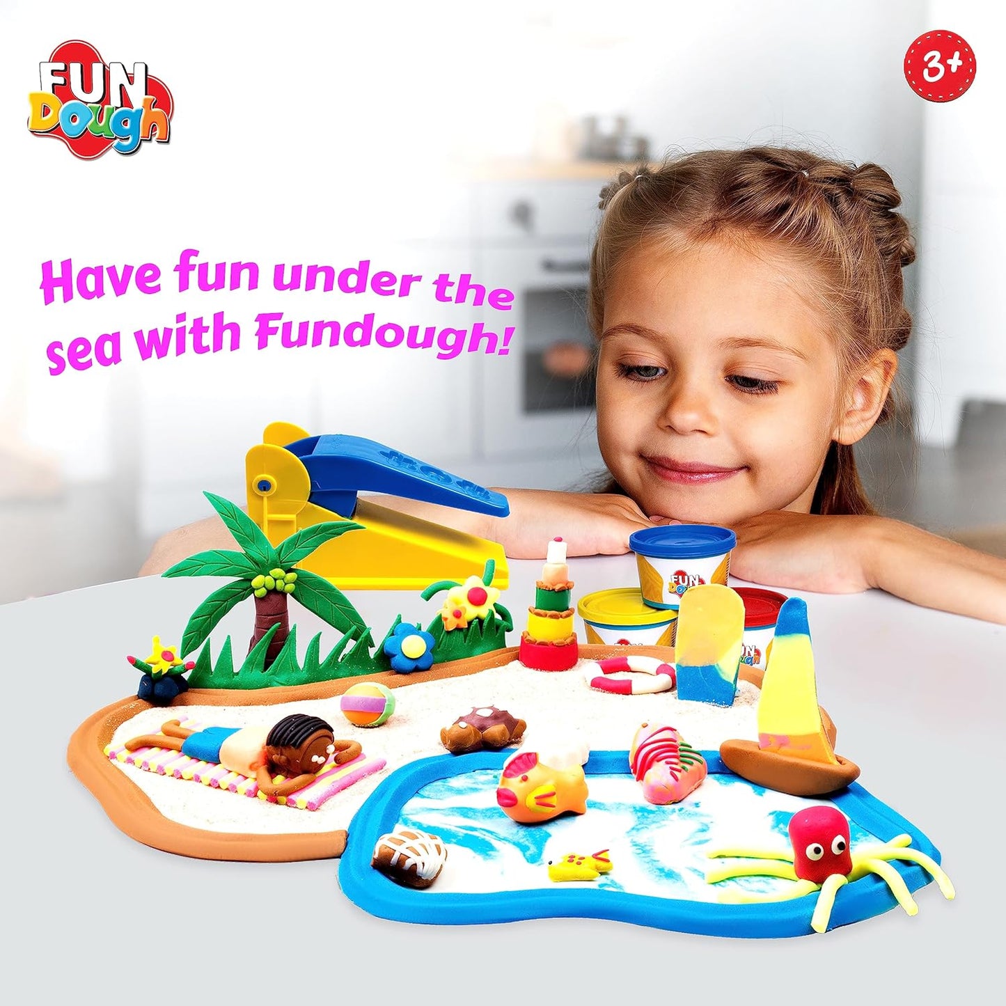 Funskool Fundough Bumper Dough Kit for Kids | 3 Colour Dough Tubs (75g Each) | Creative Play Set | Age 3+ Years