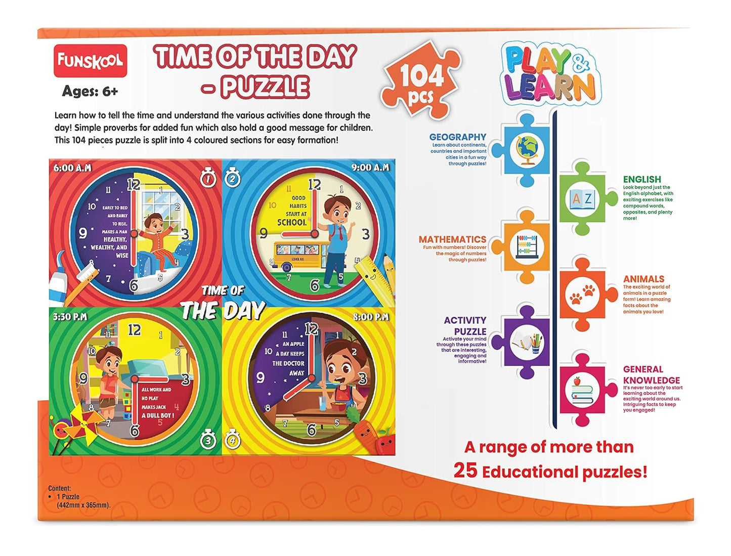 Funskool Play & Learn Every Day Time Puzzle | 104-Piece Educational Learning Toy for Kids | Age 6+ Years
