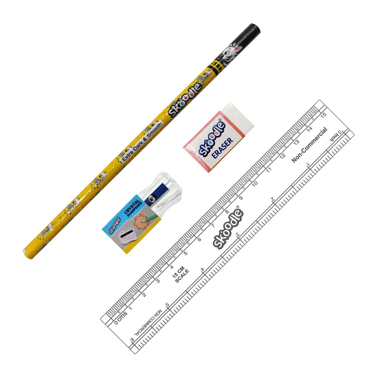 Skoodle Grab & Go Stationery Kit (1 Pencil/1 Scale/1 Eraser/1 Sharpener)