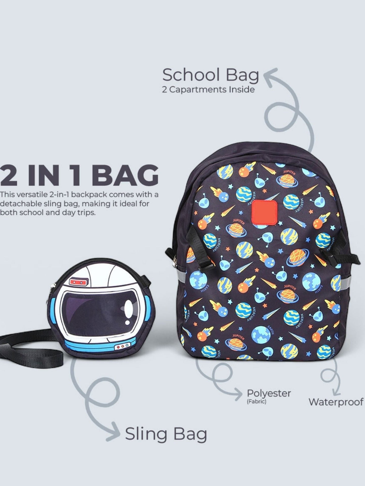 Tykle Space BTS Combo – 2-in-1 School Bag + Pencil Case + Crayon Sticks + Stationery Set