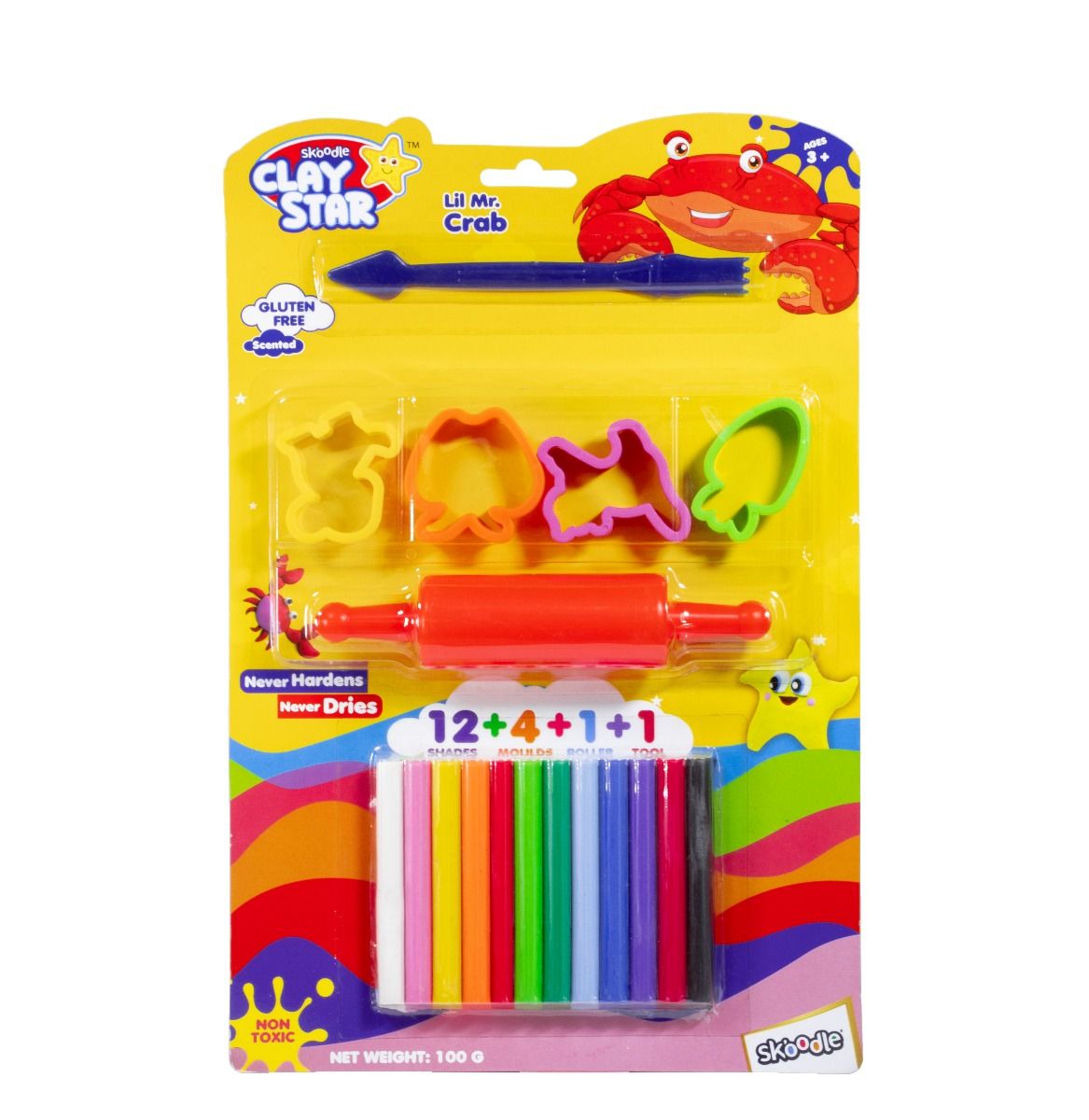 Skoodle Clay Star Scented Clay Pack, 100 Gms With 4 Moulds, 1 Roller & 1 Tool ¬€Œ Lil Mr. Crab