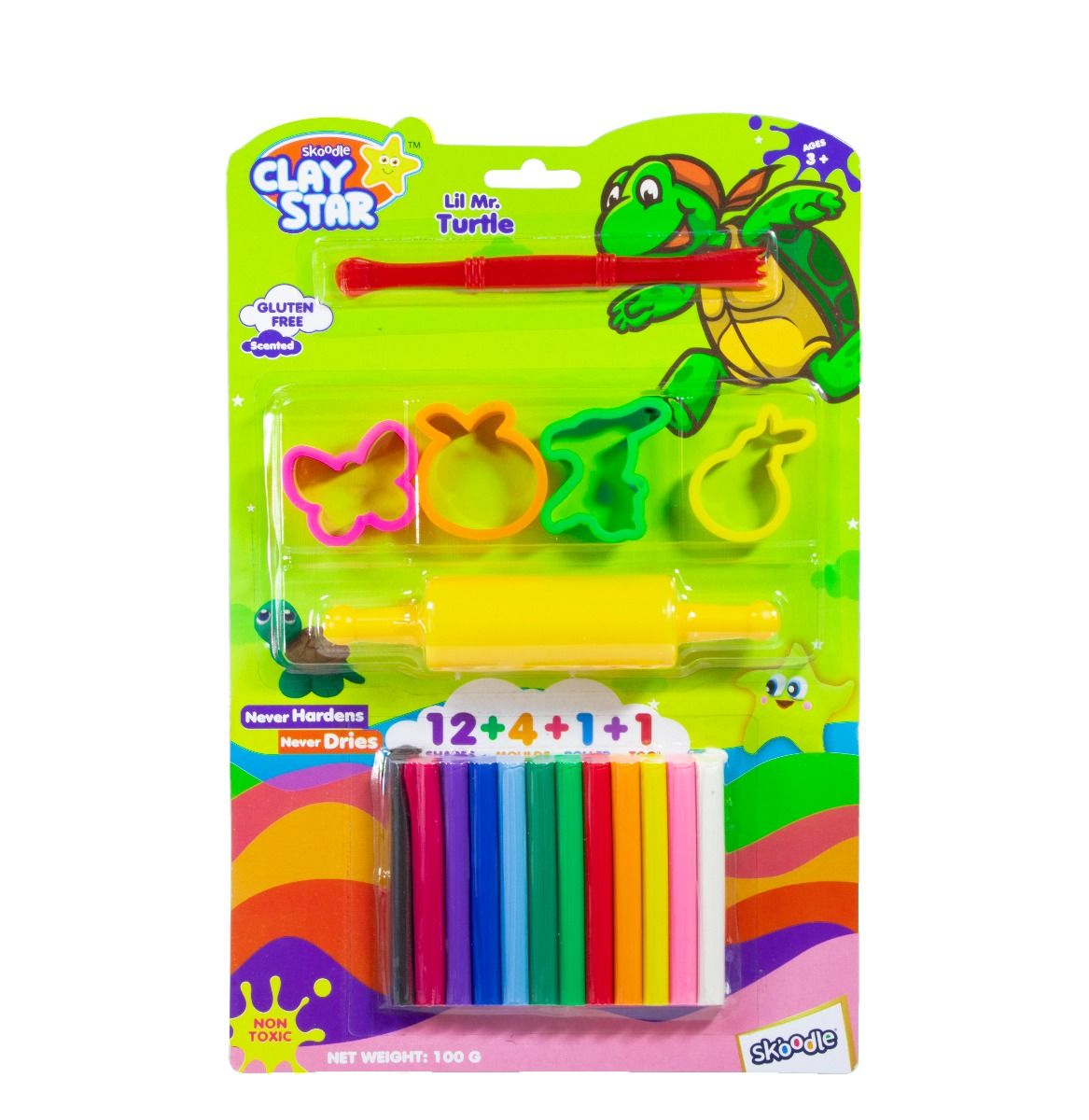 Skoodle Clay Star Scented Clay Pack, 100 Gms With 4 Moulds, 1 Roller & 1 Tool ¬€Œ Lil Mr. Turtle