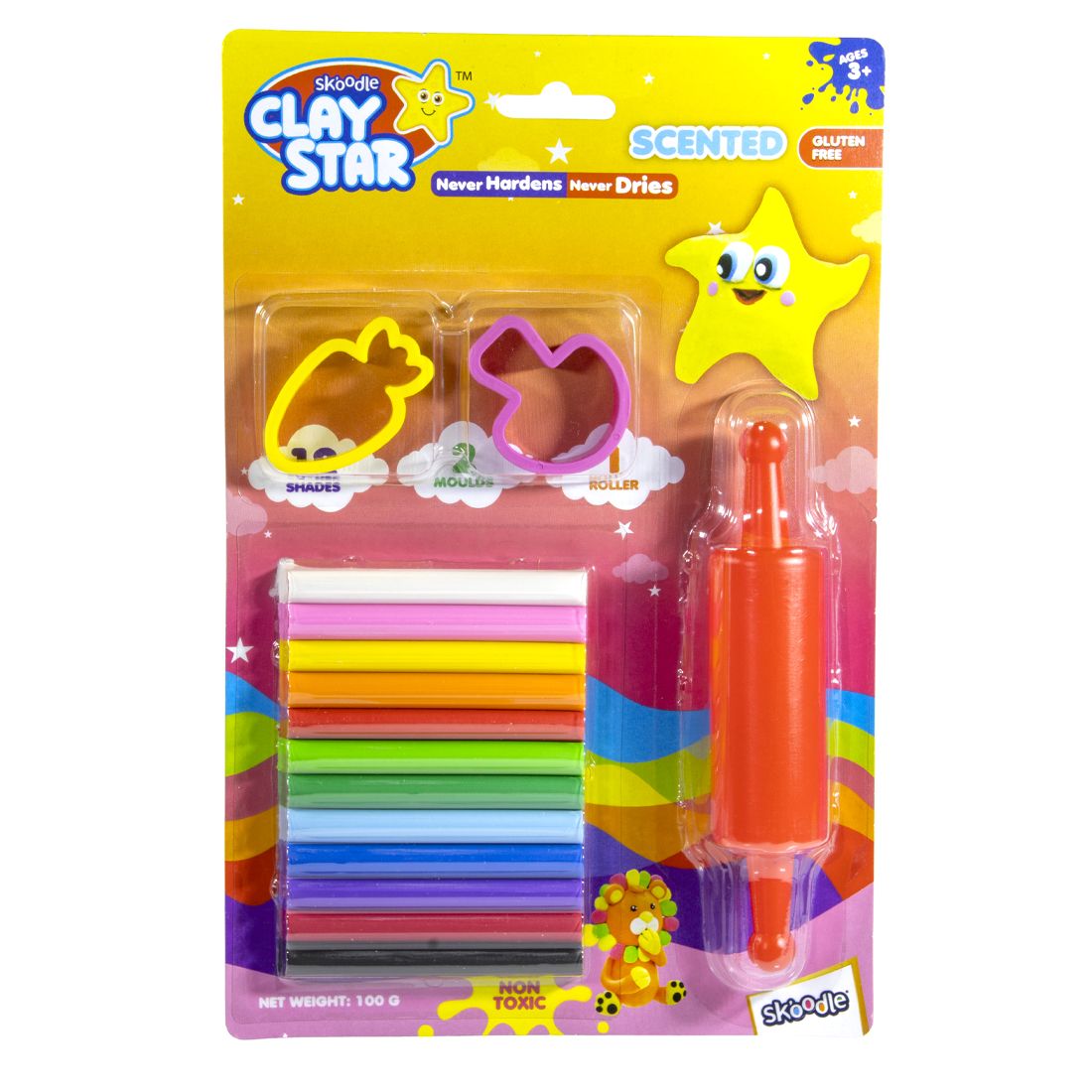 Skoodle Clay Star Re-Usable, Non-Drying, Non-Hardening Clay, 100Gm With 2 Moulds And 1 Roller, Perfect For Arts And Crafts Projects