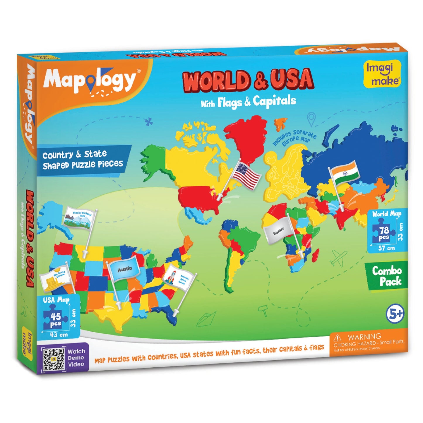 Mapology World & USA with Flags & Capitals