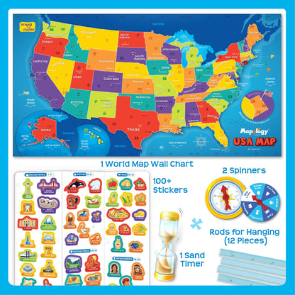 Mapology USA Map Wall Chart with Reusable Stickers