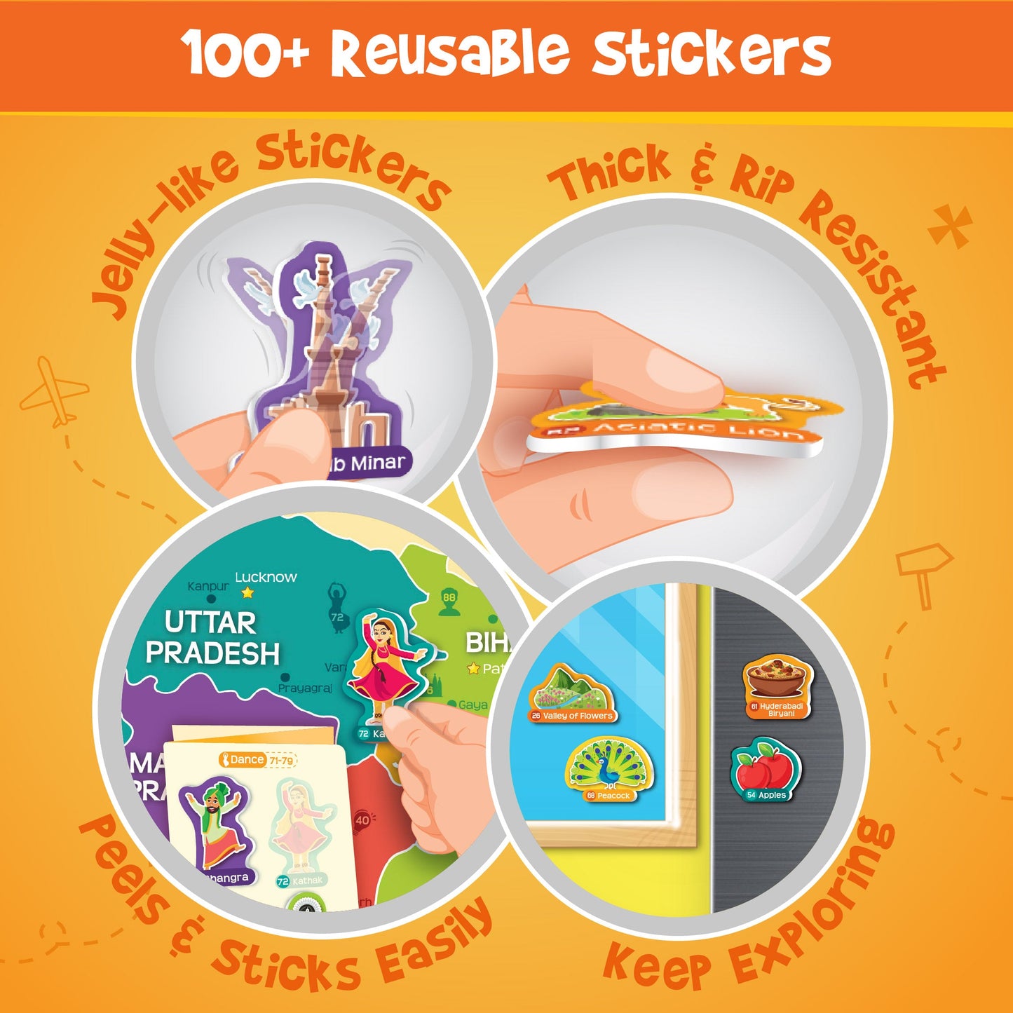Mapology India Map Wall Chart with Reusable Stickers