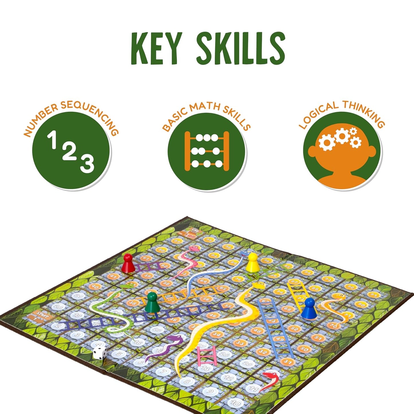 Funskool Snake & Ladders Board Game for Kids & Families | Educational Strategy Game | 2–4 Players | Age 5+ Years