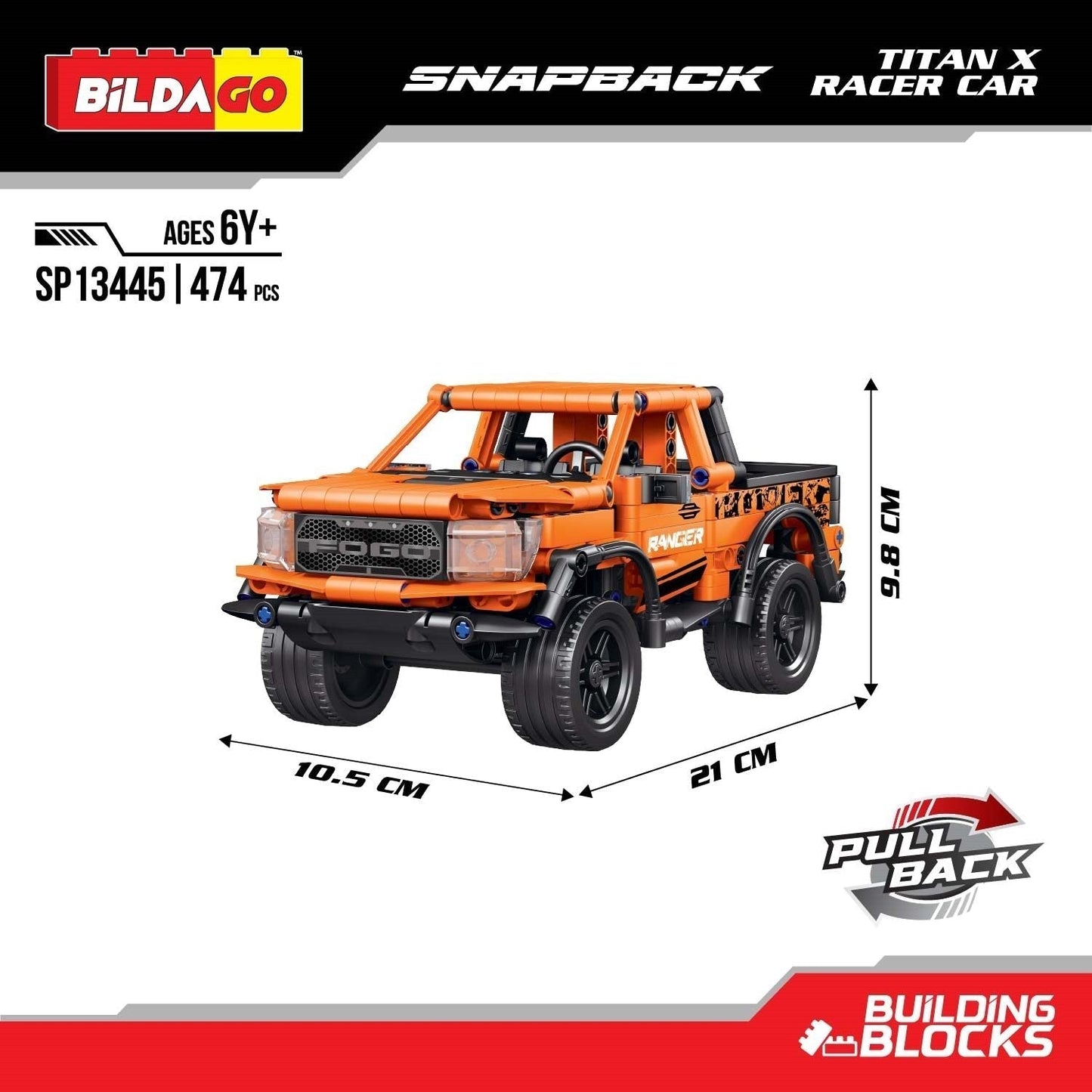 Bildago Snapback Racers - Titan X (SP13445) - Pull back Racer Car (474 PCS)