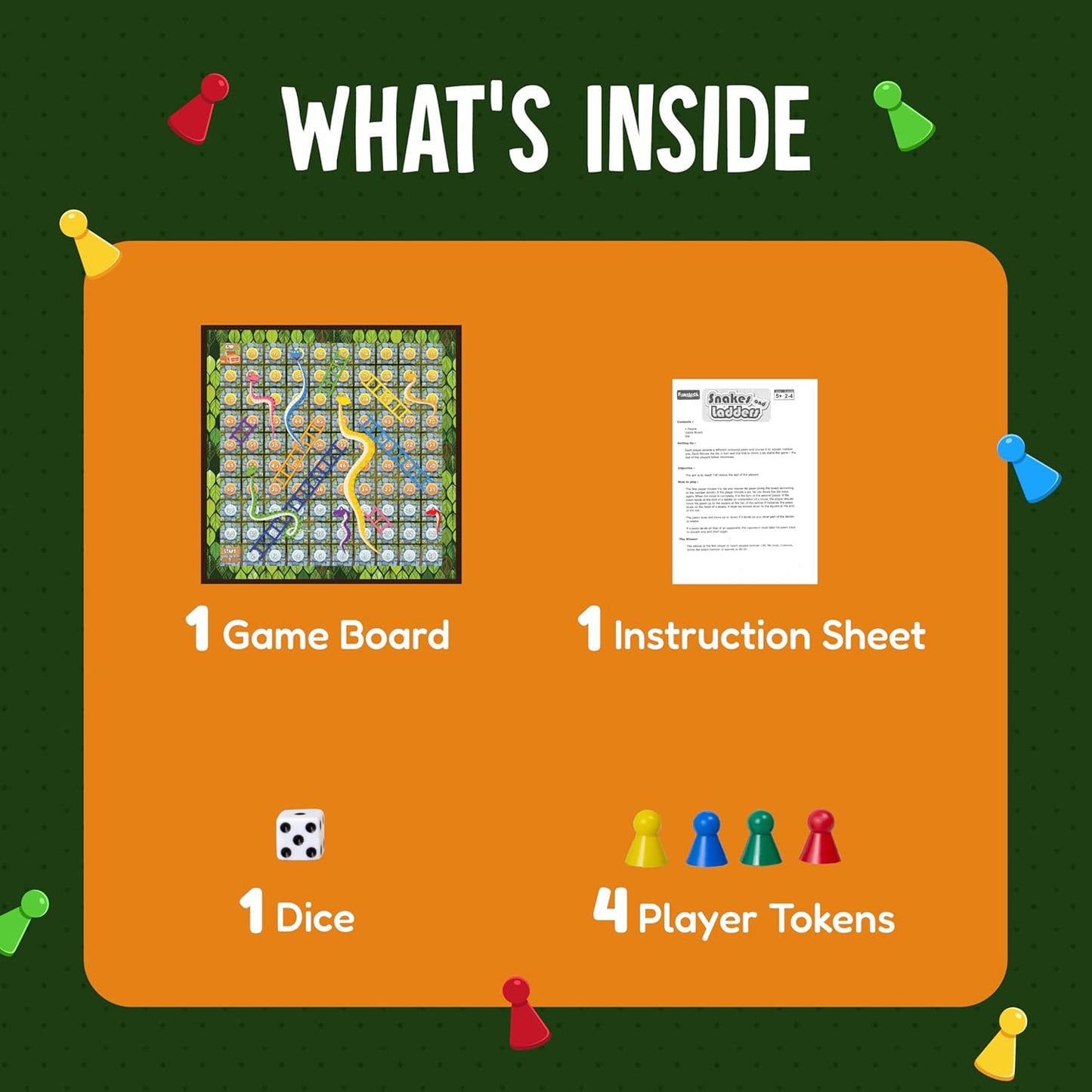 Funskool Snake & Ladders Board Game for Kids & Families | Educational Strategy Game | 2–4 Players | Age 5+ Years