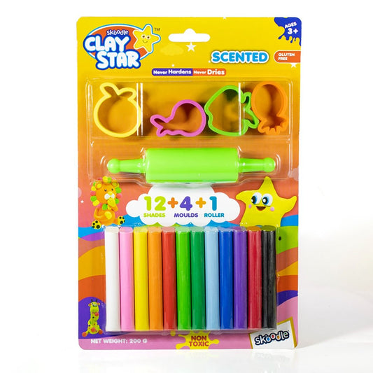 Skoodle Clay Star Scented Clay Pack, 200 Gms With 4 Moulds And 1 Roller ¬€Œ Multicolour - Gluten Free
