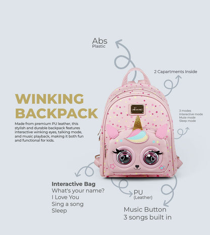 Winking Elf Backpack - Unicorn | Interactive Winking Eyes, Talking Mode & Music Playback | TYKLE