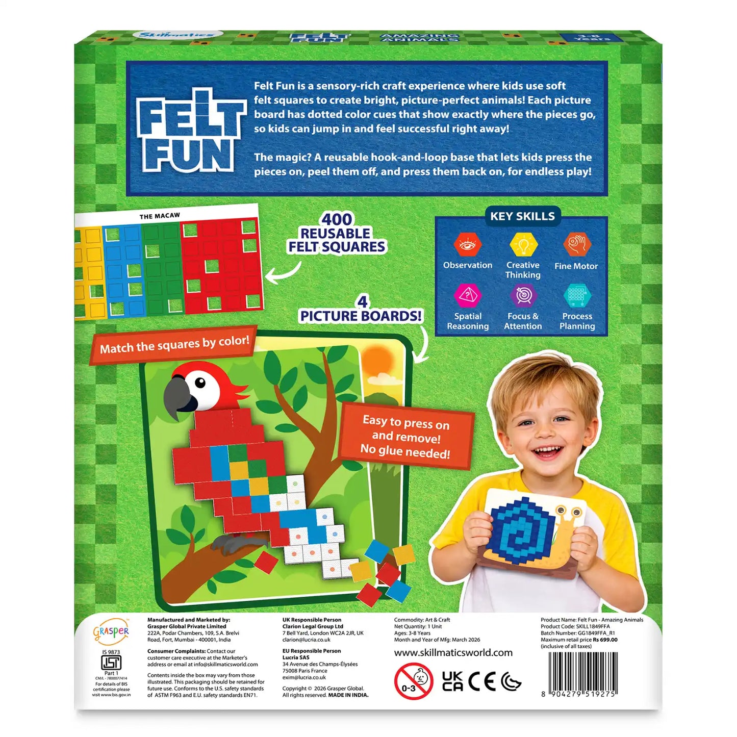 Felt Fun: Amazing Animals | Reusable 3D Craft Kit (ages 3-8)