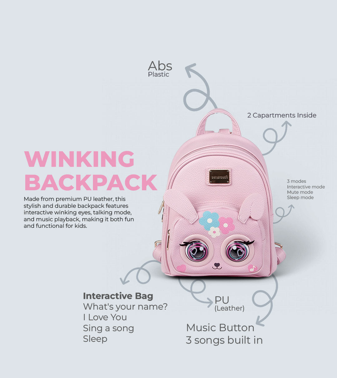 Winking Elf Backpack - Rabbit | Interactive Winking Eyes, Talking Mode & Music Playback | TYKLE