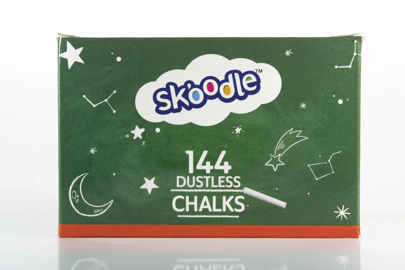 SKOODLE Premium Dustless White Chalk Set | 144 Non-Toxic & Washable Chalk Sticks for Blackboards, Green Boards & Sidewalk Art