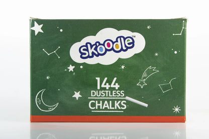 SKOODLE Premium Dustless White Chalk Set | 144 Non-Toxic & Washable Chalk Sticks for Blackboards, Green Boards & Sidewalk Art