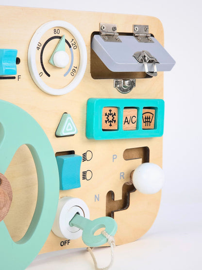 Wooden Steering Wheel Toy – Montessori Busy Board for Kids