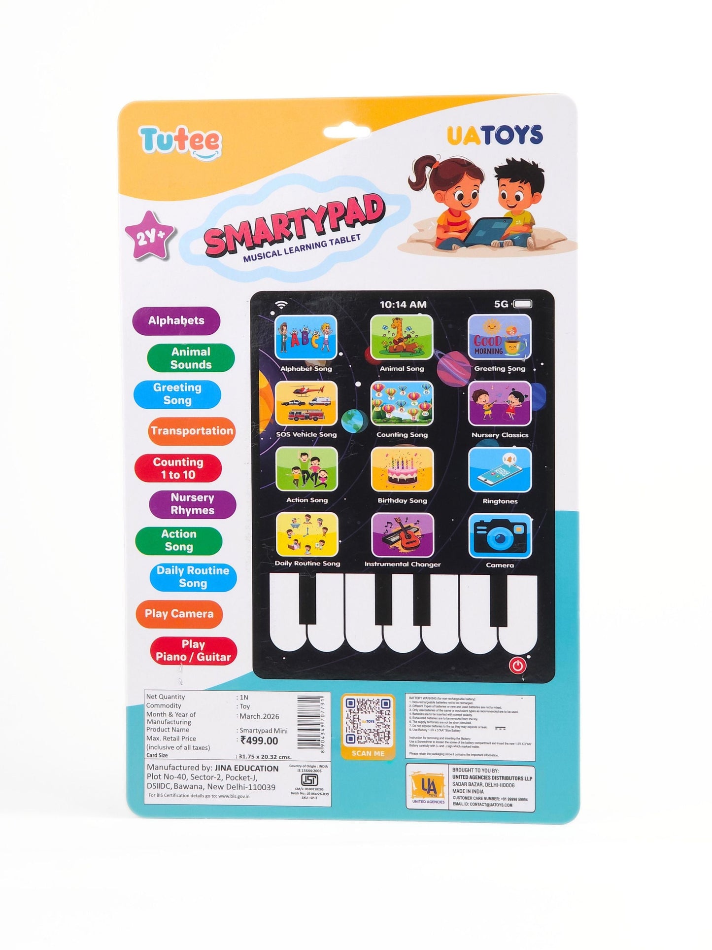 Smartypad Mini by UA Toys — 12-in-1 Musical Learning Tablet for Kids 2+