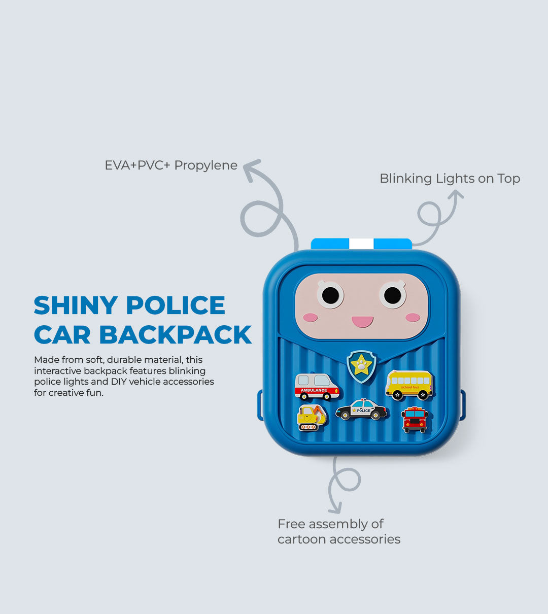 Shiny Police Car Backpack - BLUE