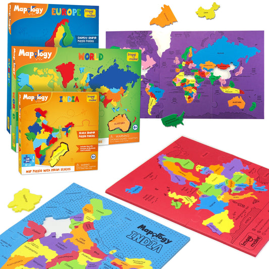 Mapology Combo - India, World and Europe