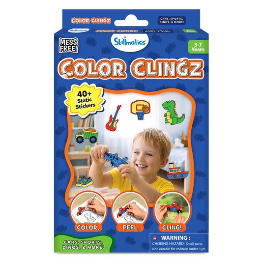 Color Clingz: Cars, Sports, Dinos & More! | Mess-Free Reusable Static Stickers | Gifts for Ages 3-7