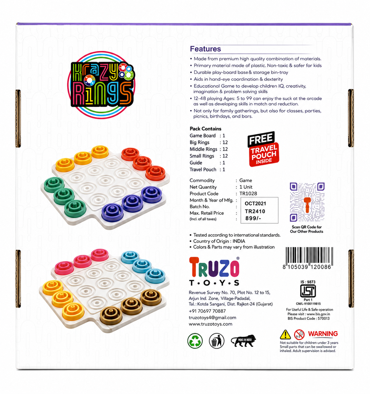 Truzo Toys Krazy Rings – Educational Ring Matching Game