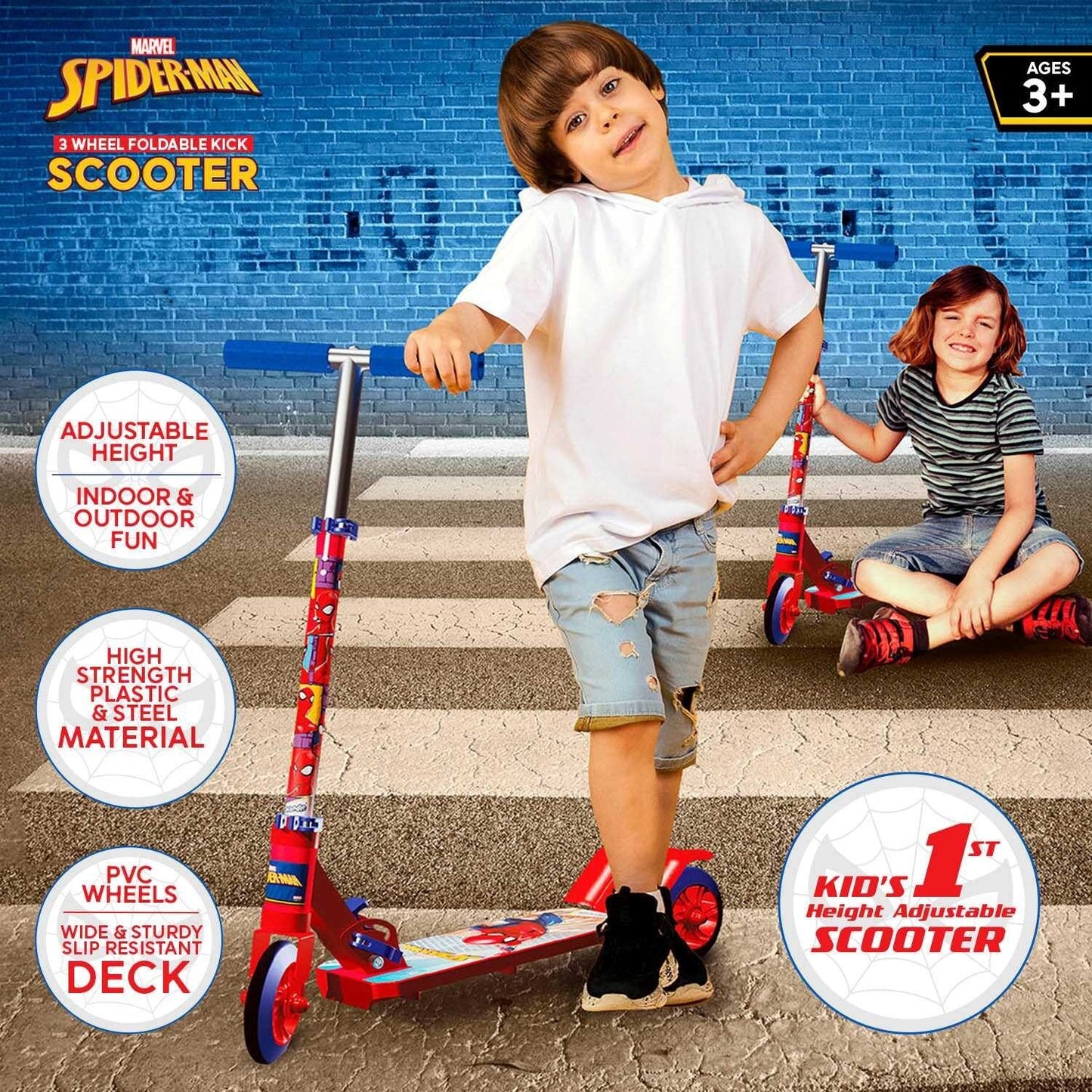 Spiderman 3 Wheel Foldable Kick Scooter