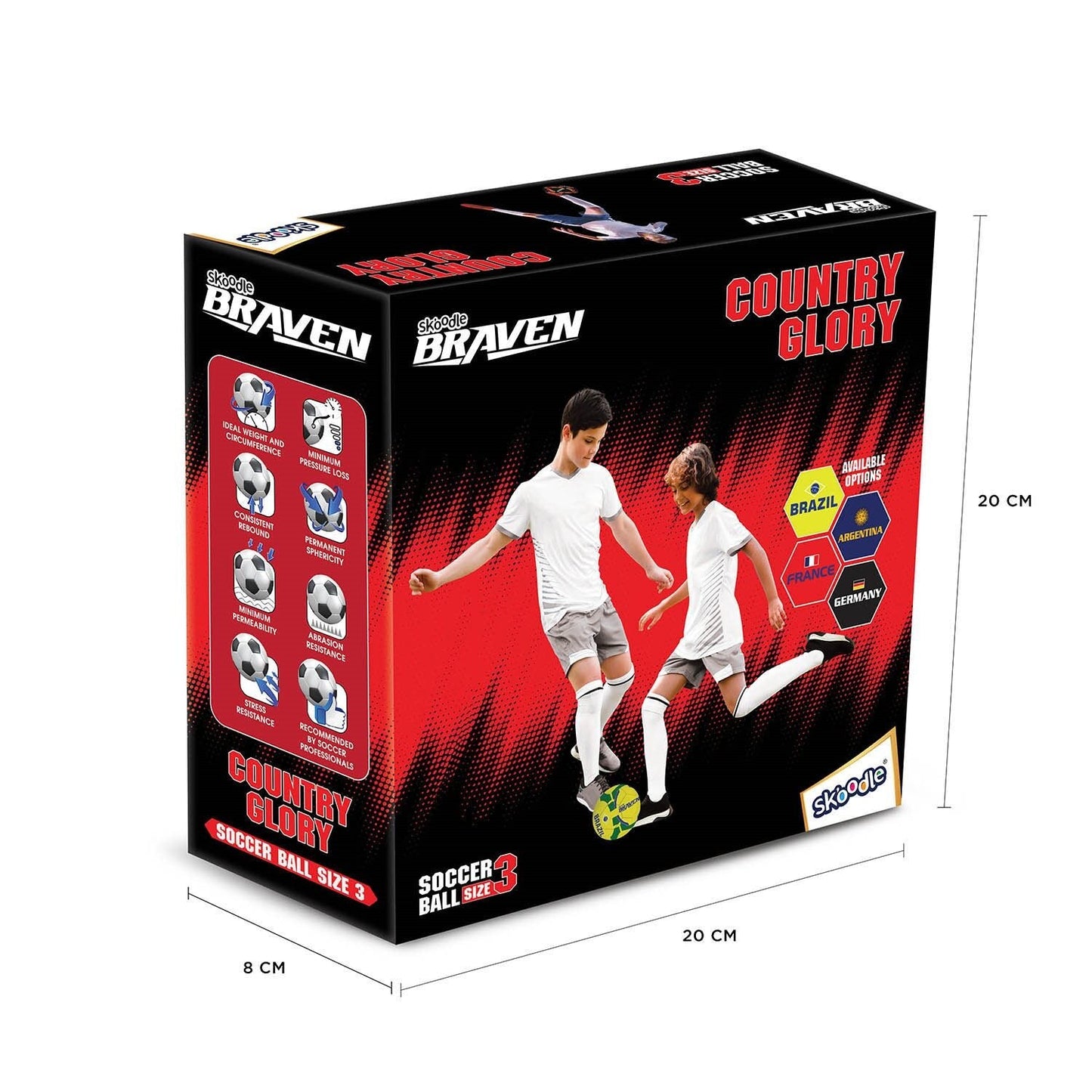 Braven Country Glory Football - Size 3 (Moulded) - Brazil / France / England / Spain / Germany / Argentina