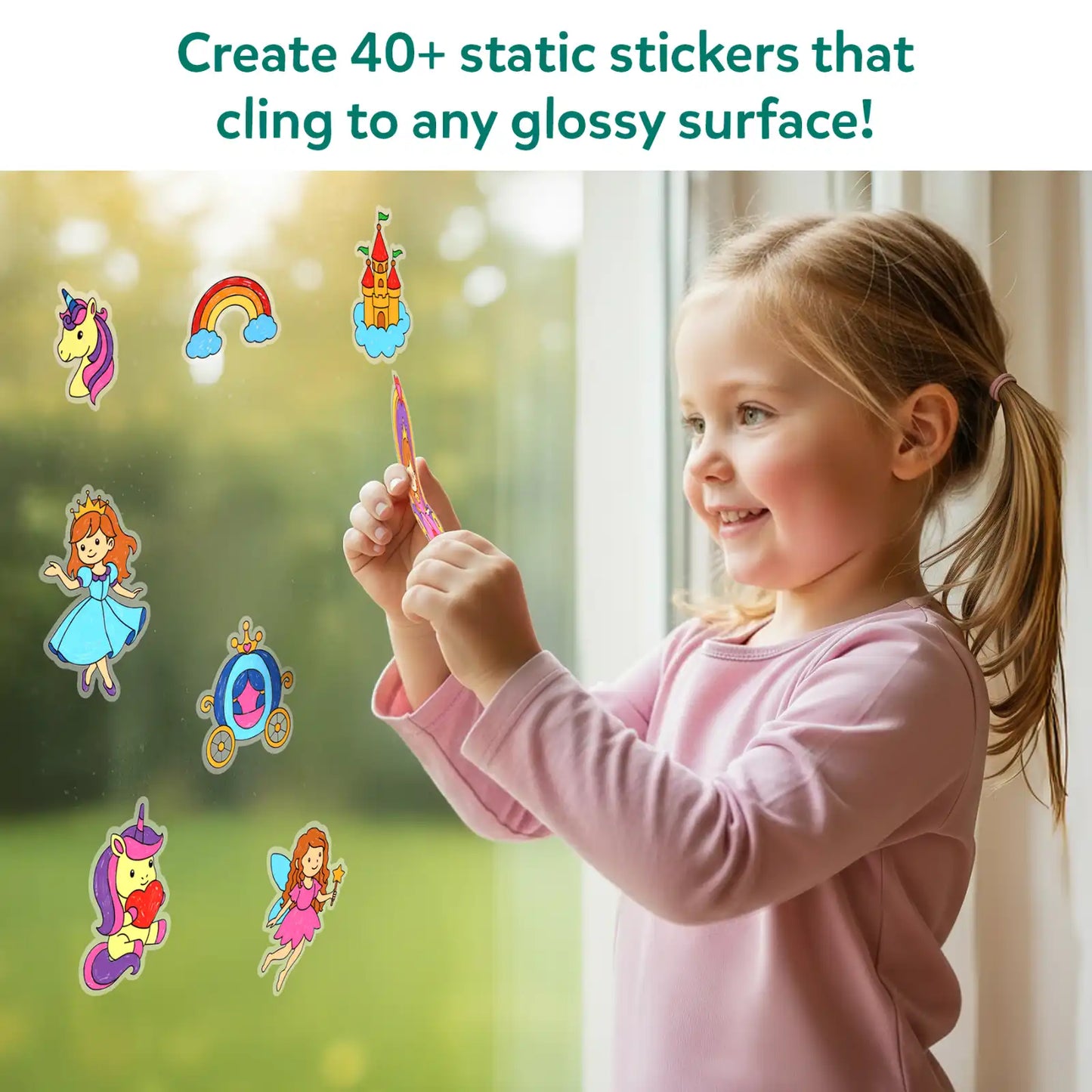 Color Clingz: Unicorns & Princesses | Mess-Free Reusable Static Stickers | Gifts for Girls Ages 3-7