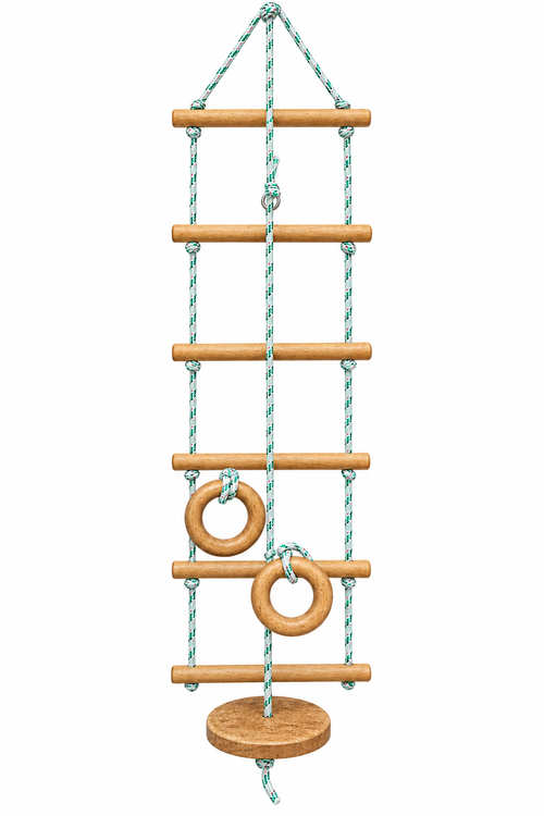 Wooden Rope Ladder Climbing Toy with Gym Rings & Seat