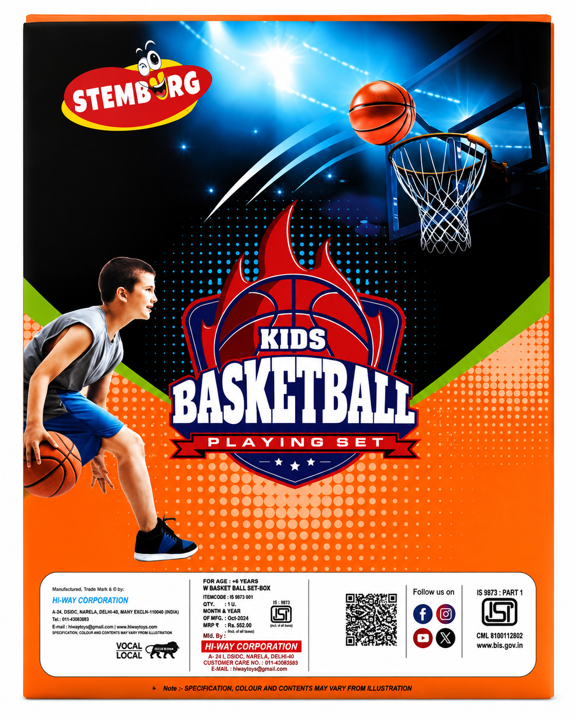 STEMBORG Kids Basketball Playing Set – Indoor &amp; Outdoor Sports Toy