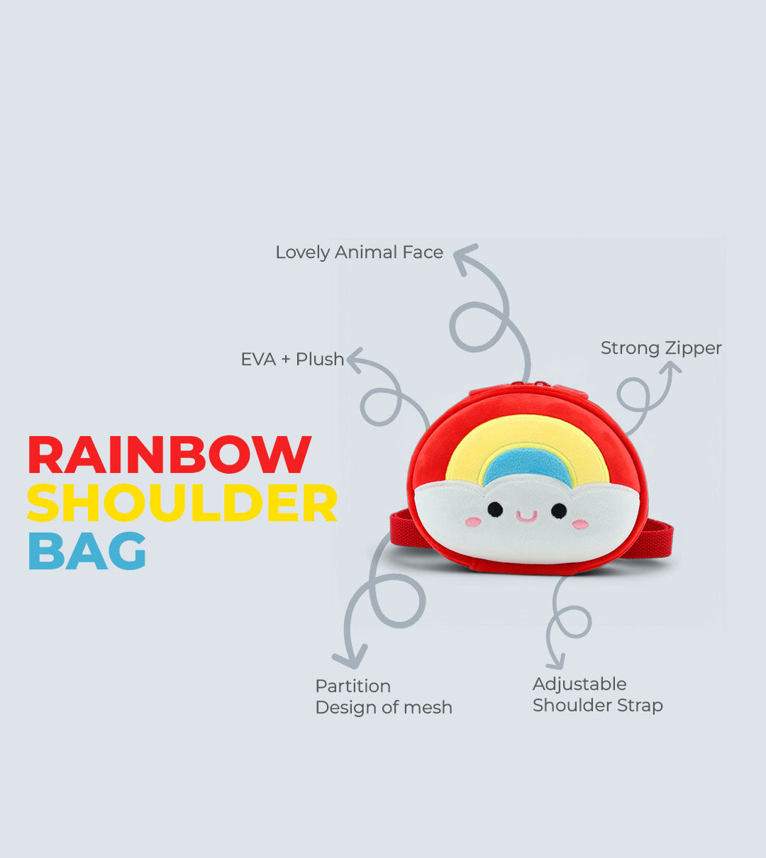 Rainbow Shoulder Bag for Kids – 3D Plush Design, Waterproof & Lightweight | Tykle