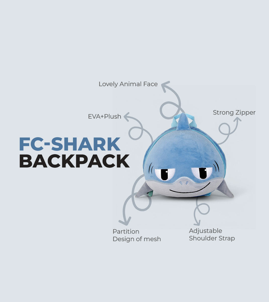 FC-Shark Backpack for Kids – 3D EVA + Plush Design, Waterproof & Lightweight