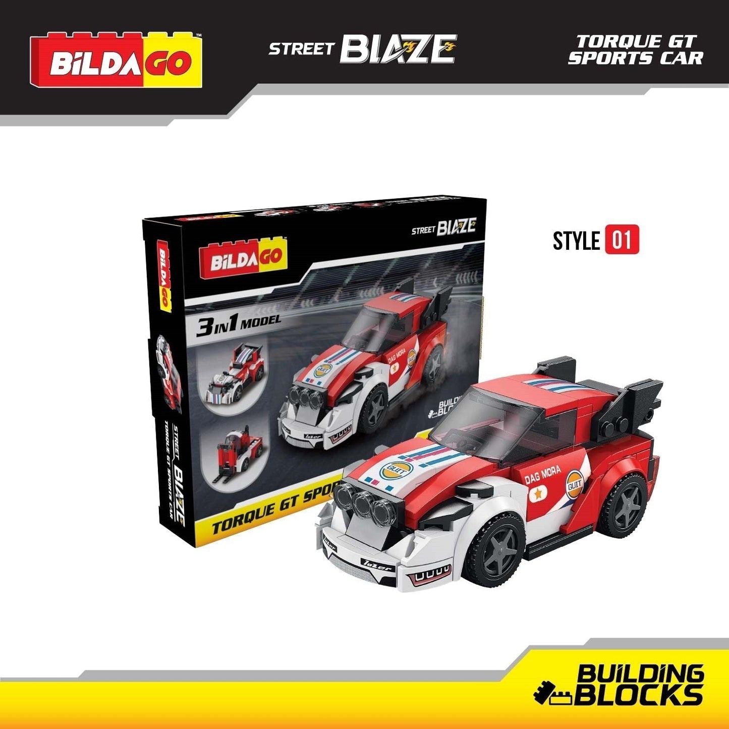 Bildago Street Blaze - Torque GT Sports Car (SP13419), 3-in-1 Model (150 PCS)