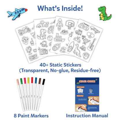 Color Clingz: Cars, Sports, Dinos & More! | Mess-Free Reusable Static Stickers | Gifts for Ages 3-7