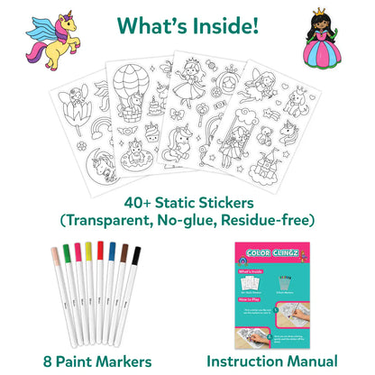 Color Clingz: Unicorns & Princesses | Mess-Free Reusable Static Stickers | Gifts for Girls Ages 3-7