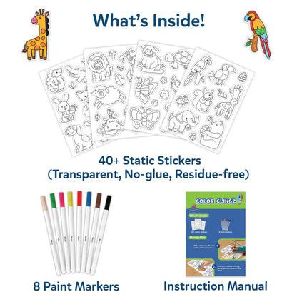 Color Clingz: Amazing Animals | Mess-Free Reusable Static Stickers | Gifts for Ages 3-7