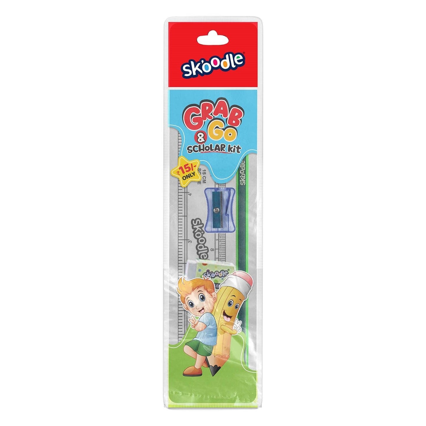 Skoodle Grab & Go Stationery Kit (1 Pencil/1 Scale/1 Eraser/1 Sharpener)