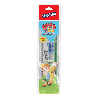 Skoodle Grab & Go Stationery Kit (1 Pencil/1 Scale/1 Eraser/1 Sharpener)