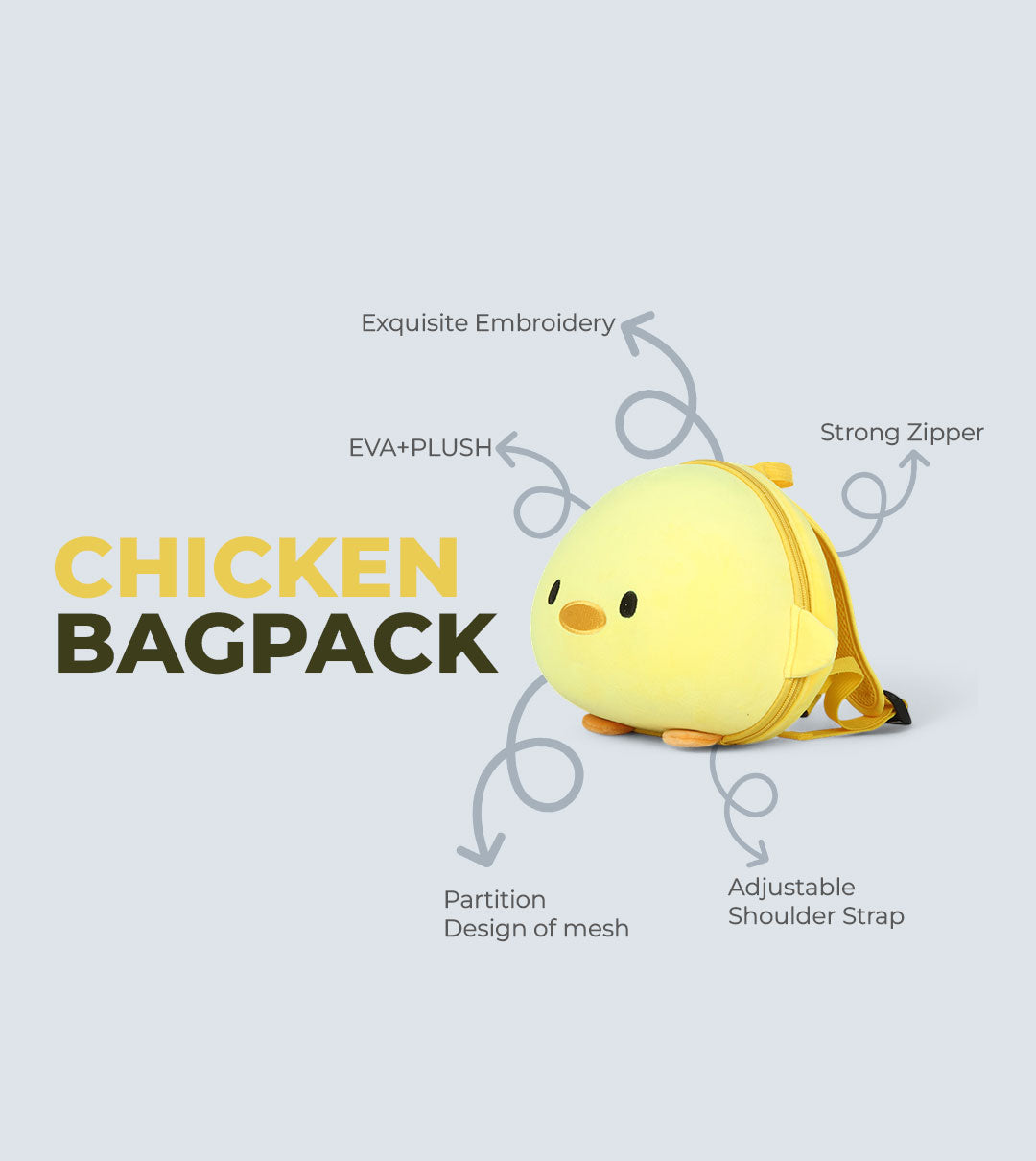 Chick Backpack – 3D Shark Kids Bag |  Waterproof EVA + Plush | Safety Straps