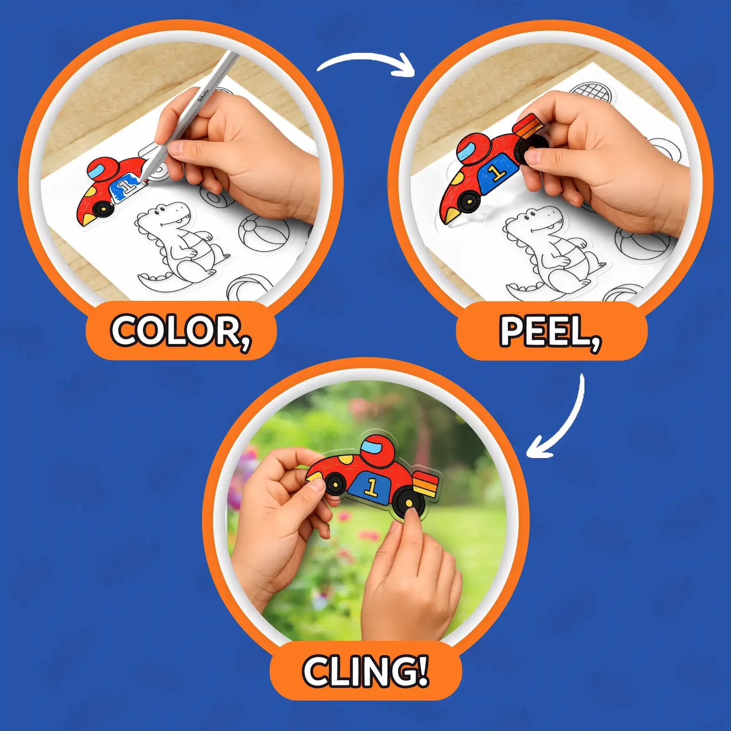 Color Clingz: Cars, Sports, Dinos & More! | Mess-Free Reusable Static Stickers | Gifts for Ages 3-7