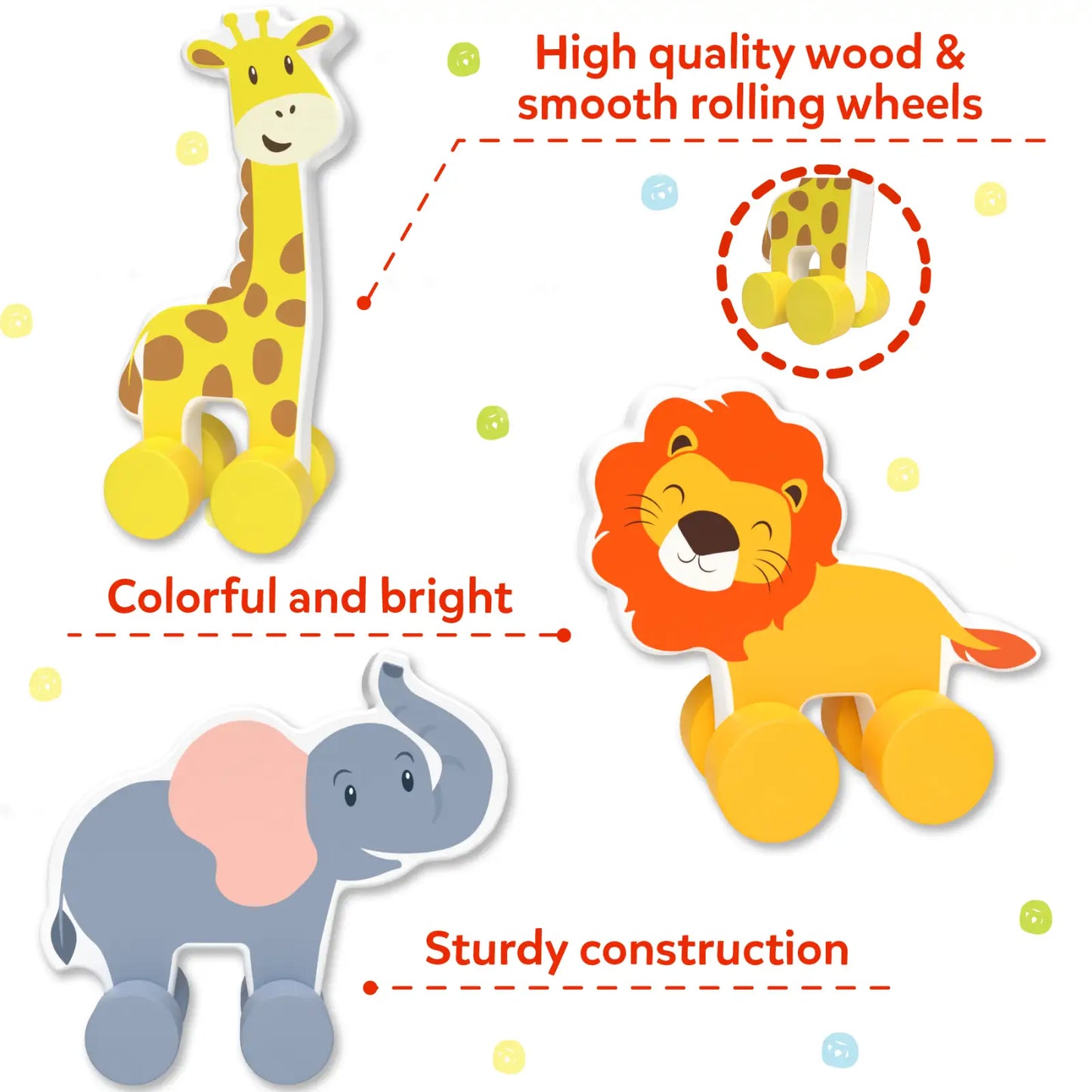 Animals on Wheels | Wooden Animal Toys on Wheels (9 months - 3 years)