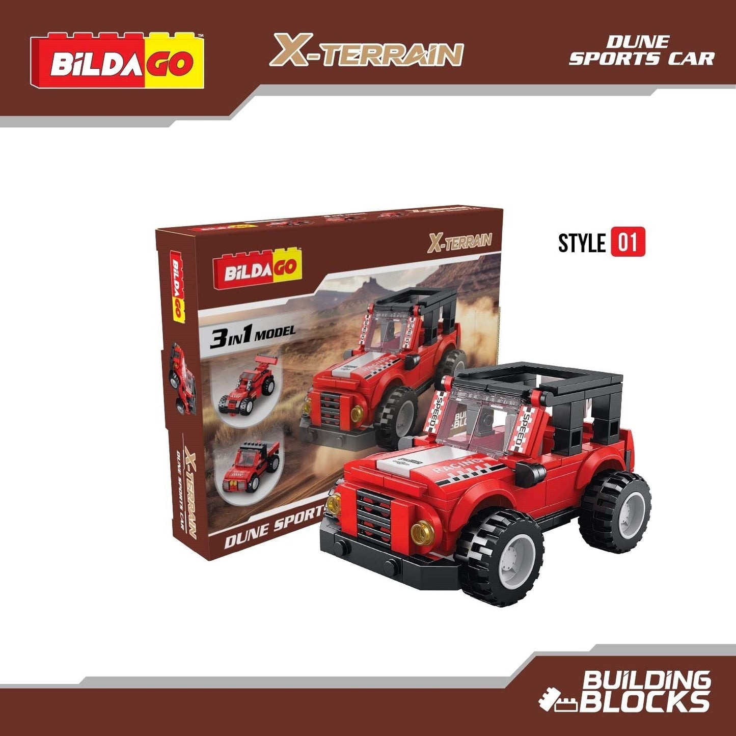 Bildago X-Terrain - Dune Sports Car (SP13422), 3-in-1 Model (138 PCS)