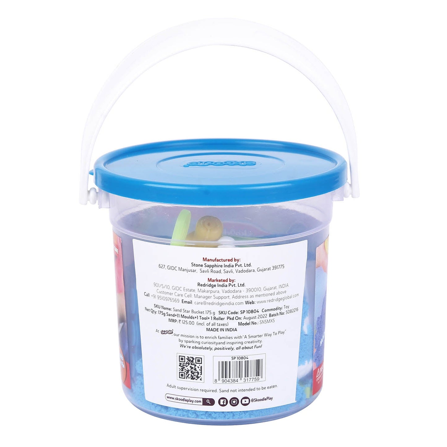 Skoodle Sand Star Bucket - 175gm with 11 Moulds,1 Roller Pin & 1 Tool (Assorted Color)