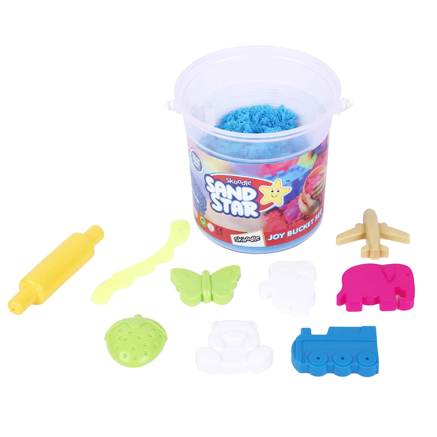 Skoodle Sand Star Bucket - 175gm with 11 Moulds,1 Roller Pin & 1 Tool (Assorted Color)